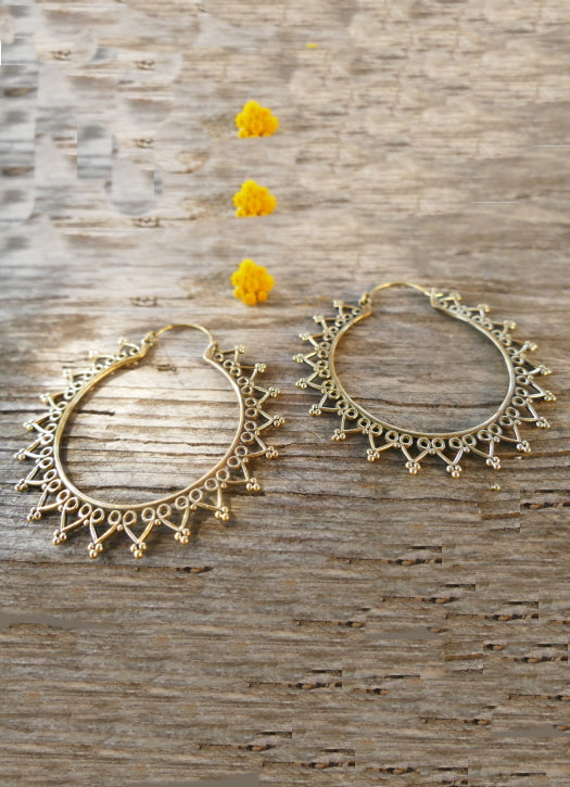 Geometric detailed Brass hoop earrings