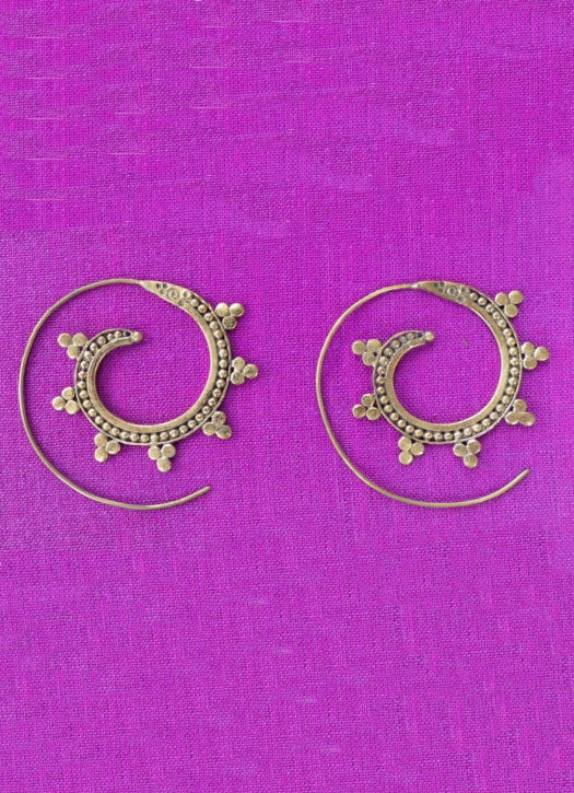 Delicate Brass spiral hoop earrings