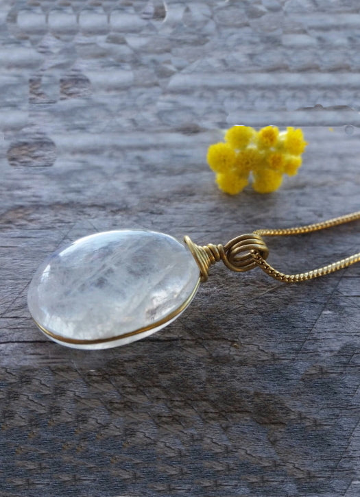 Brass necklace with rose quartz pendant